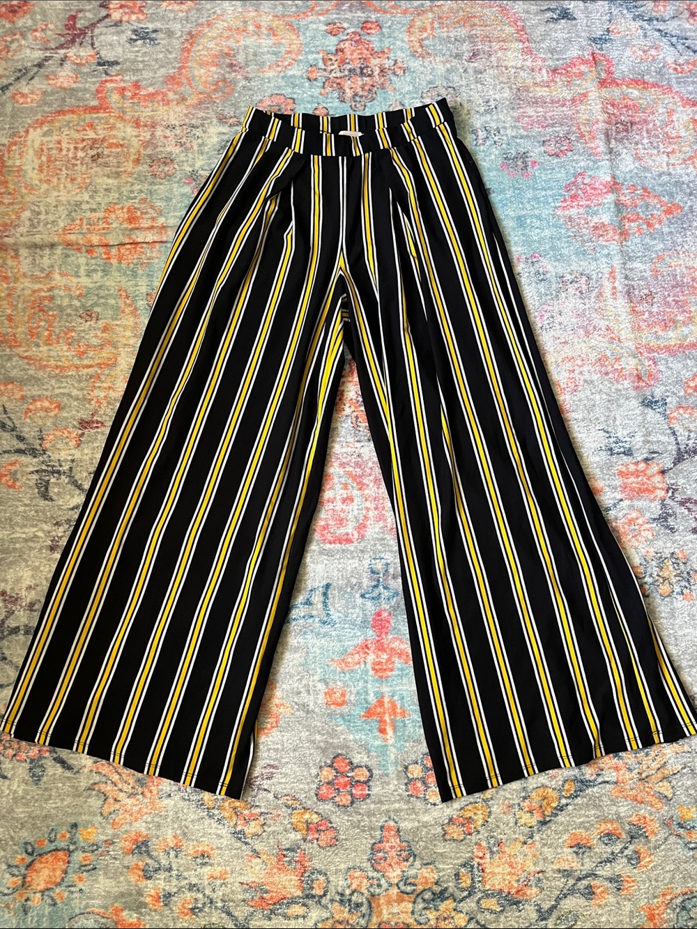 Philosophy Black Wide Leg Pants with Yellow & White Stripes